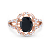Vintage Style Oval Engagement Ring Round Simulated CZ 925 Sterling Silver