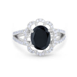 Vintage Style Oval Engagement Ring Round Simulated CZ 925 Sterling Silver