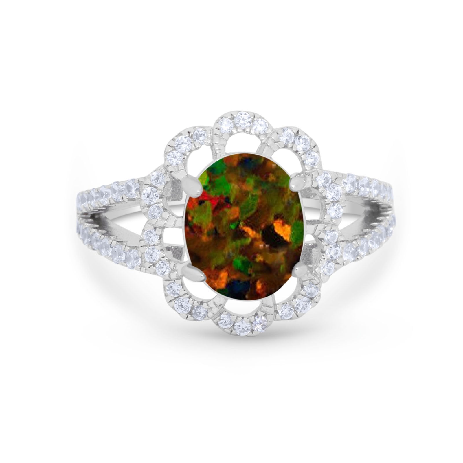 Vintage Style Oval Engagement Ring Round Simulated CZ 925 Sterling Silver