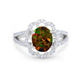 Vintage Style Oval Engagement Ring Round Simulated CZ 925 Sterling Silver