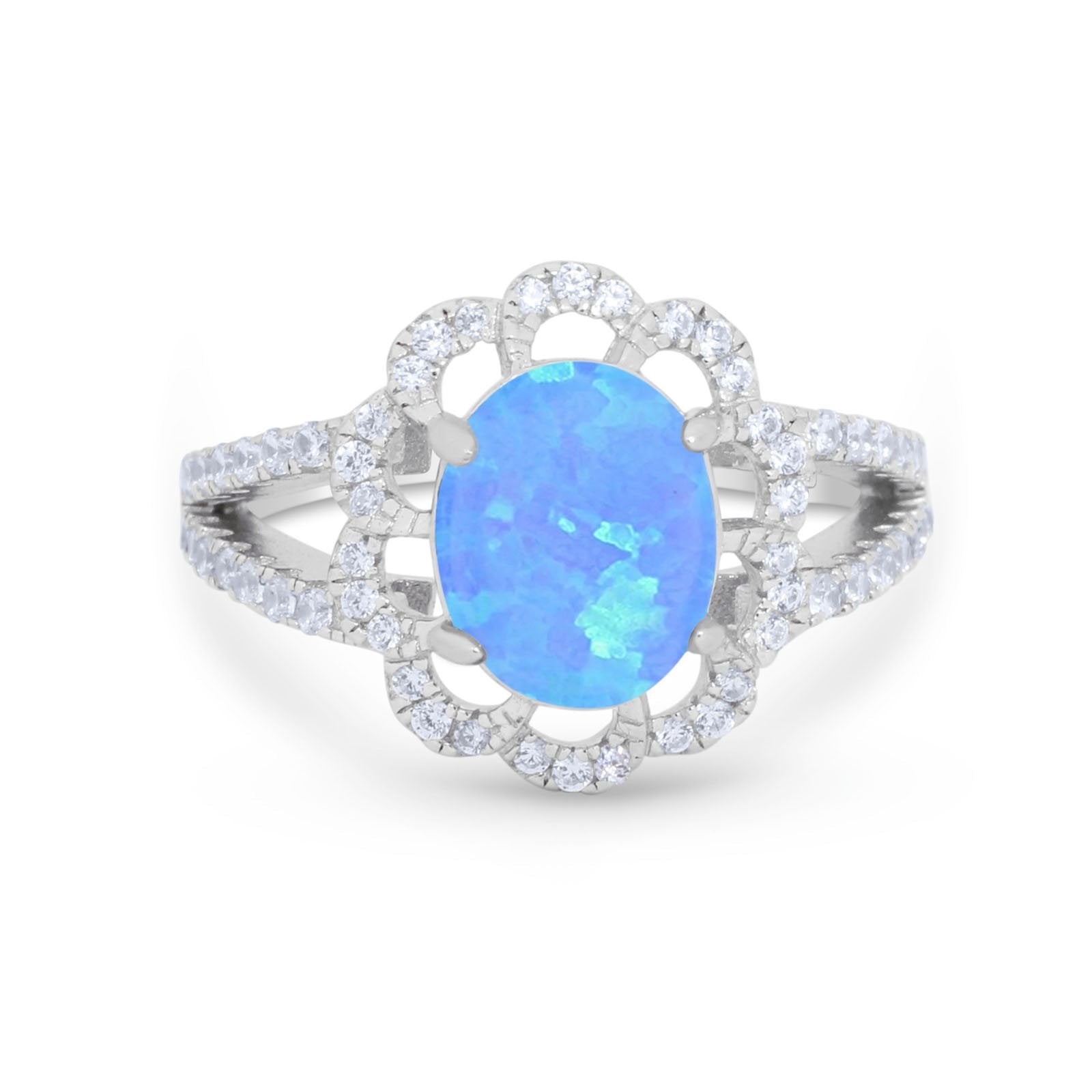 Vintage Style Oval Engagement Ring Round Simulated CZ 925 Sterling Silver
