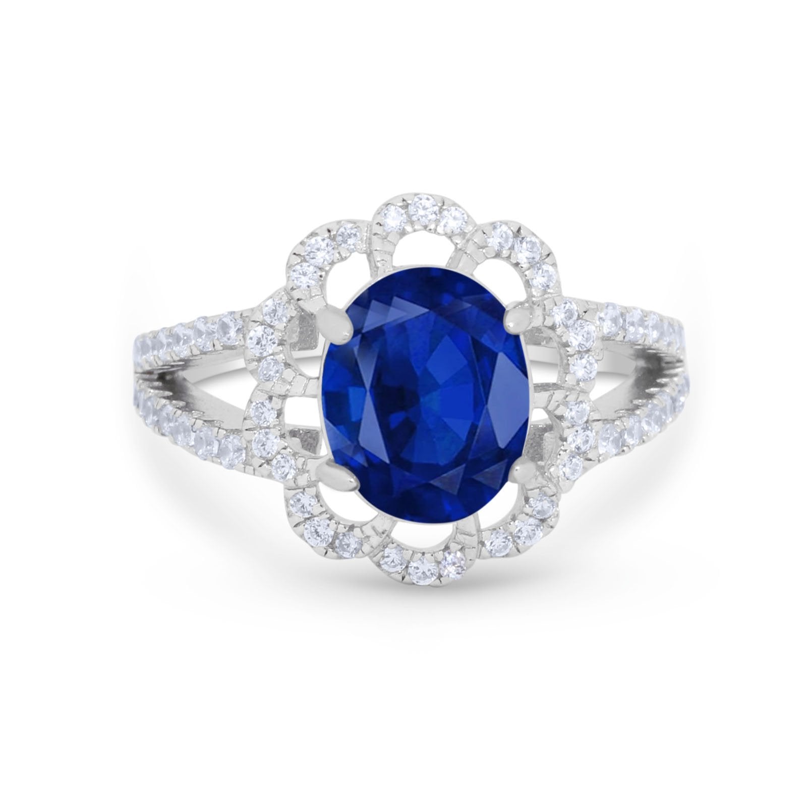 Vintage Style Oval Engagement Ring Round Simulated CZ 925 Sterling Silver