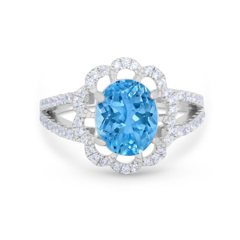 Vintage Style Oval Engagement Ring Round Simulated CZ 925 Sterling Silver