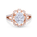 Vintage Style Oval Engagement Ring Round Simulated CZ 925 Sterling Silver