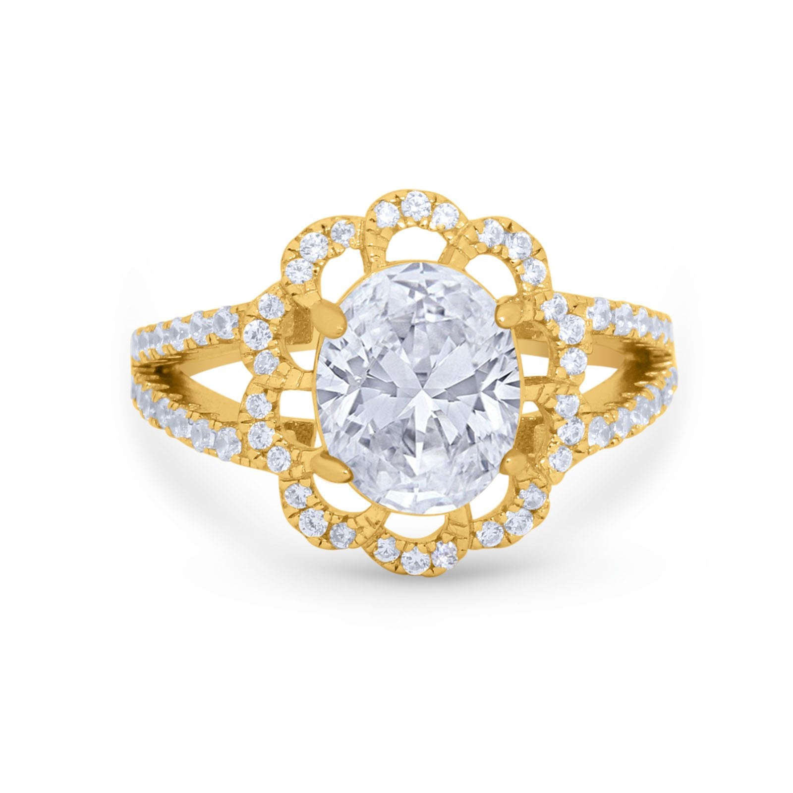 Vintage Style Oval Engagement Ring Round Simulated CZ 925 Sterling Silver