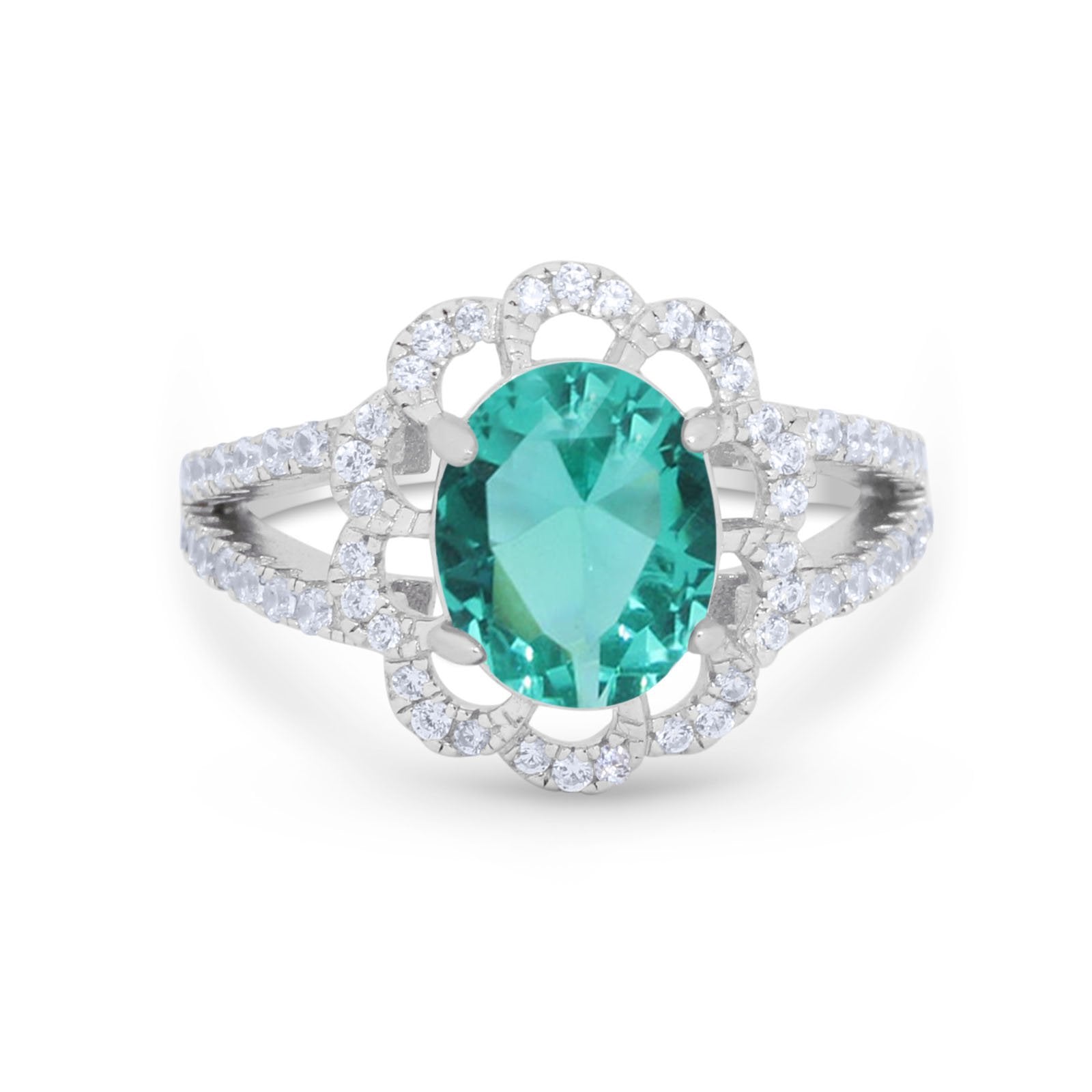 Vintage Style Oval Engagement Ring Round Simulated CZ 925 Sterling Silver