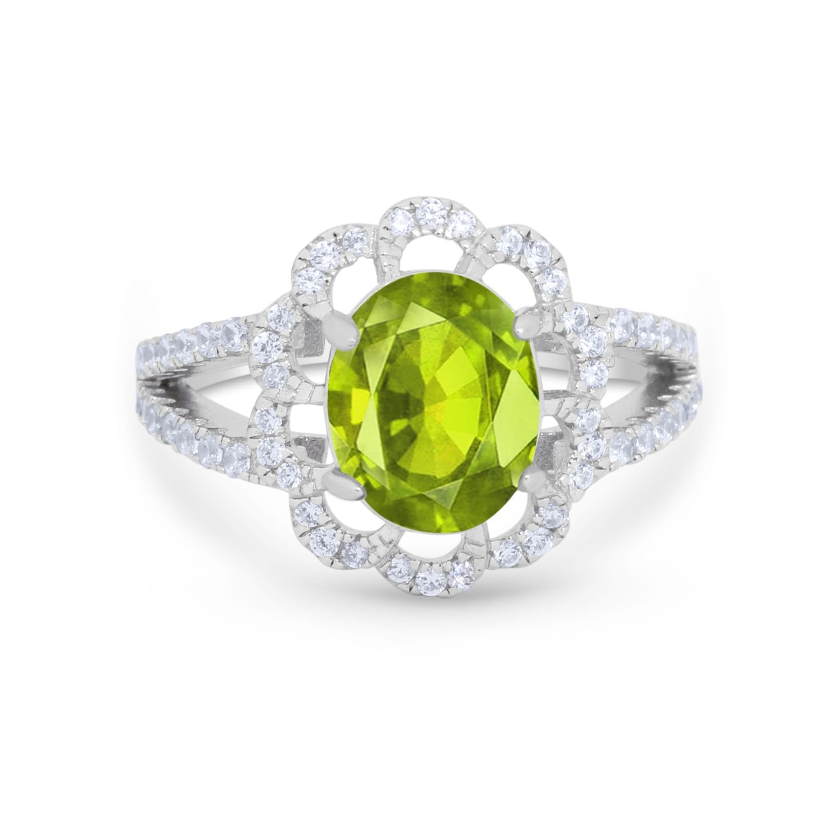 Vintage Style Oval Engagement Ring Round Simulated CZ 925 Sterling Silver