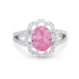 Vintage Style Oval Engagement Ring Round Simulated CZ 925 Sterling Silver