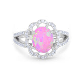 Vintage Style Oval Engagement Ring Round Simulated CZ 925 Sterling Silver