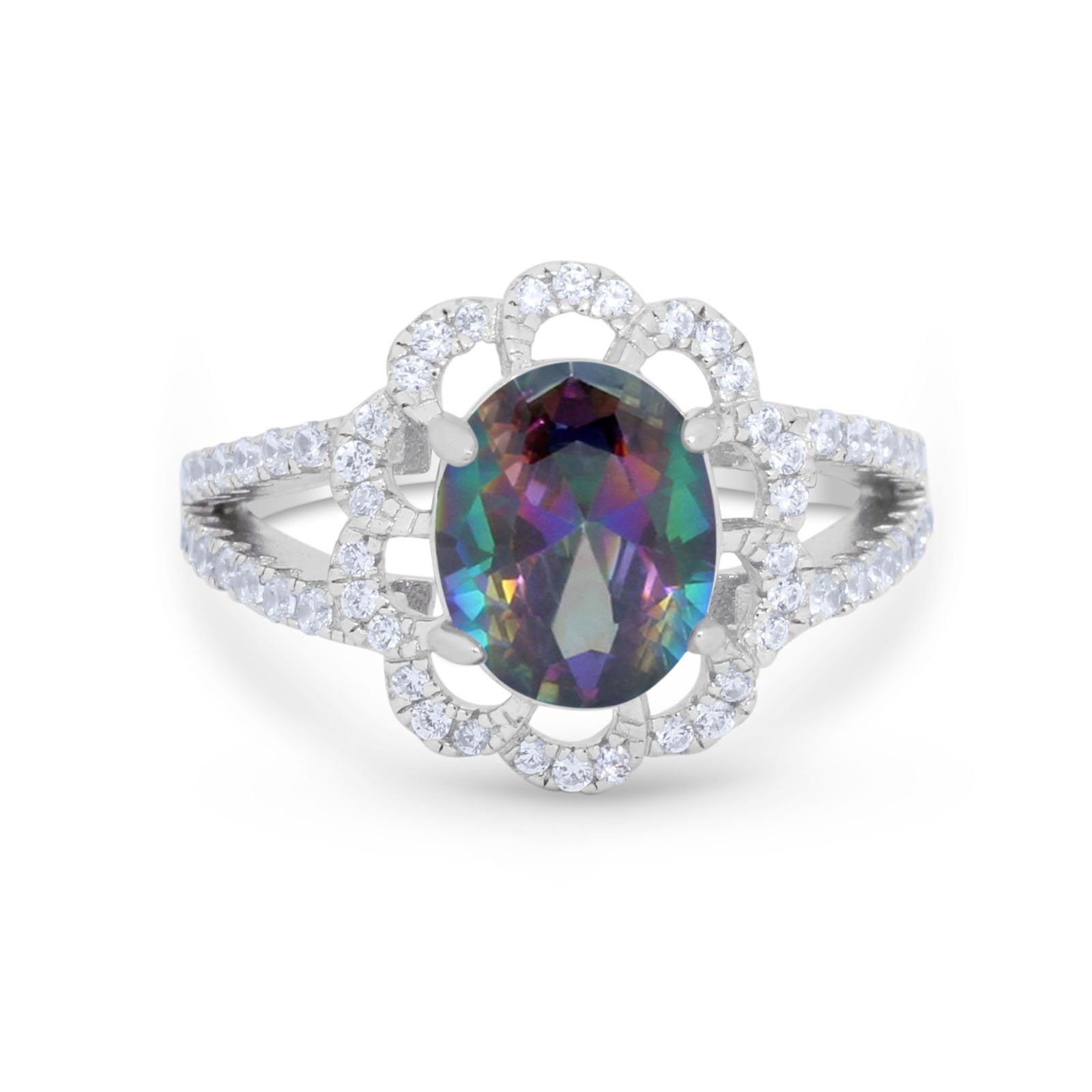 Vintage Style Oval Engagement Ring Round Simulated CZ 925 Sterling Silver