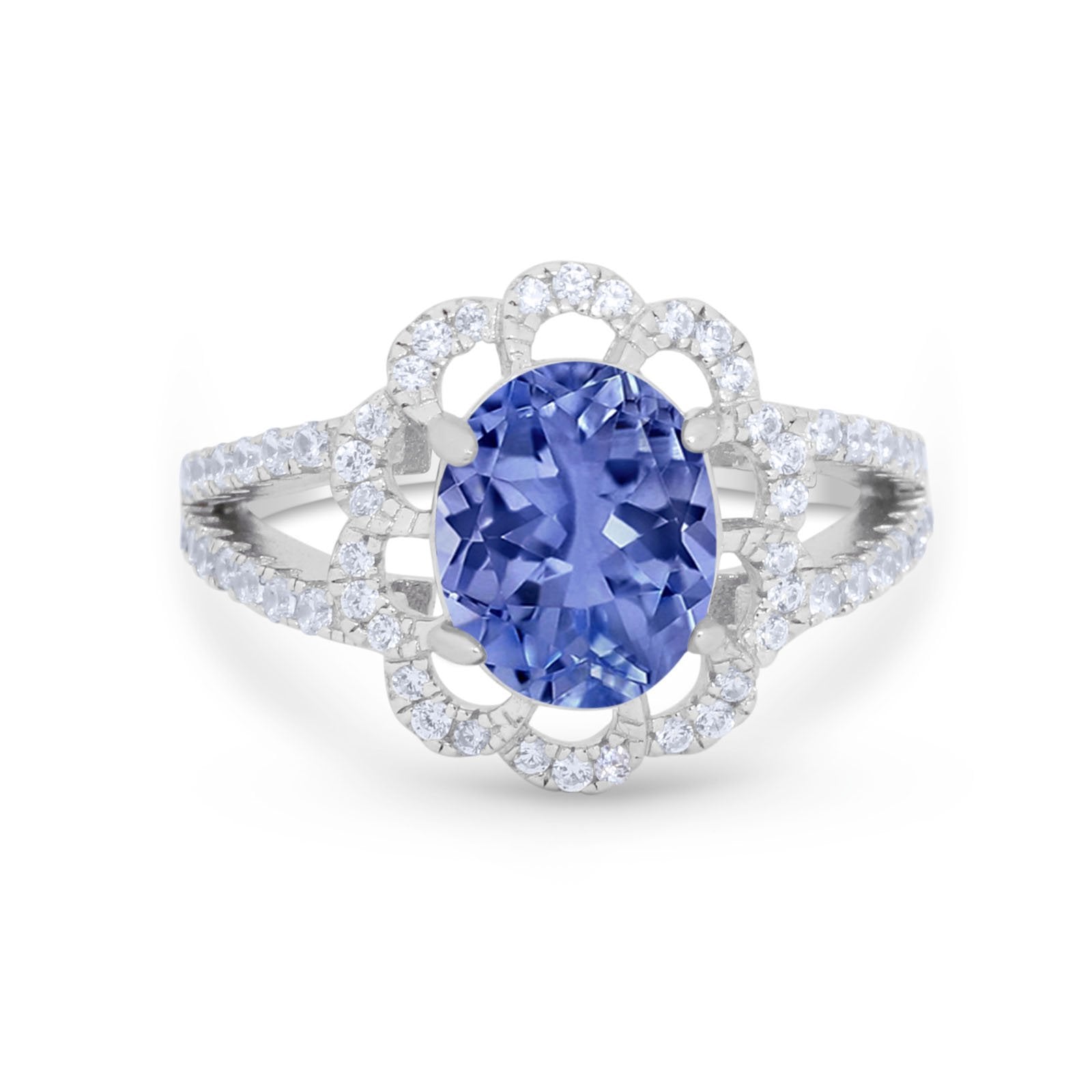Vintage Style Oval Engagement Ring Round Simulated CZ 925 Sterling Silver