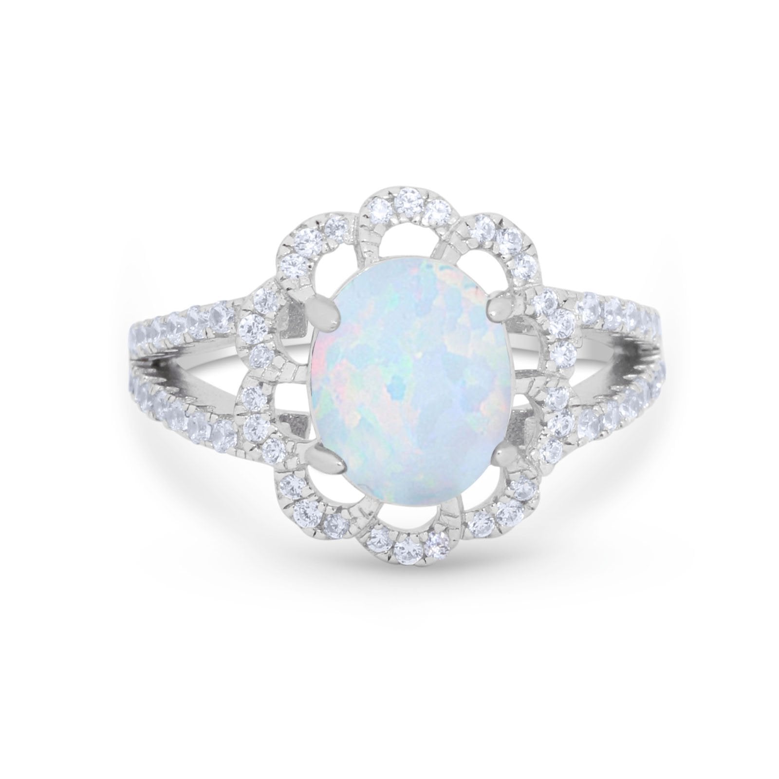 Vintage Style Oval Engagement Ring Round Simulated CZ 925 Sterling Silver