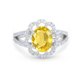Vintage Style Oval Engagement Ring Round Simulated CZ 925 Sterling Silver