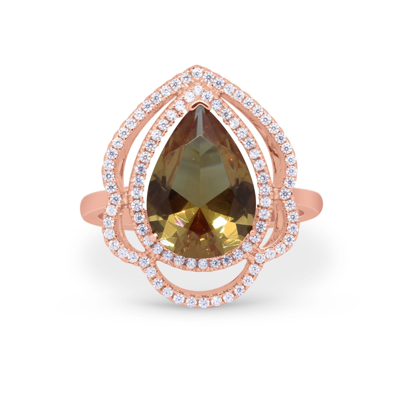 Teardrop Engagement Ring Round Simulated Cubic Zirconia 925 Sterling Silver