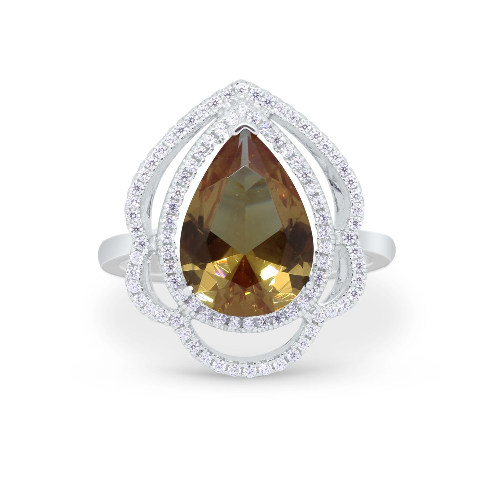 Teardrop Engagement Ring Round Simulated Cubic Zirconia 925 Sterling Silver