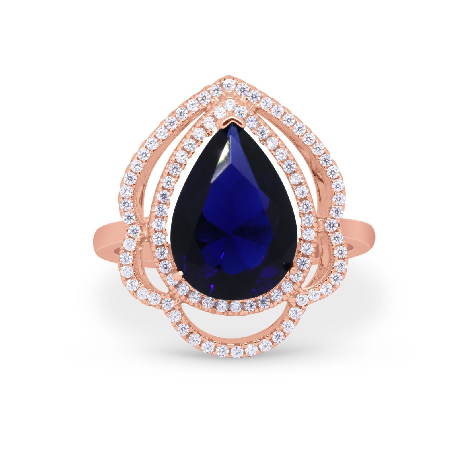 Teardrop Wedding Ring Round Simulated Cubic Zirconia 925 Sterling Silver BA1065