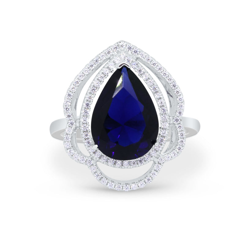 Teardrop Wedding Ring Round Simulated Cubic Zirconia 925 Sterling Silver BA1065