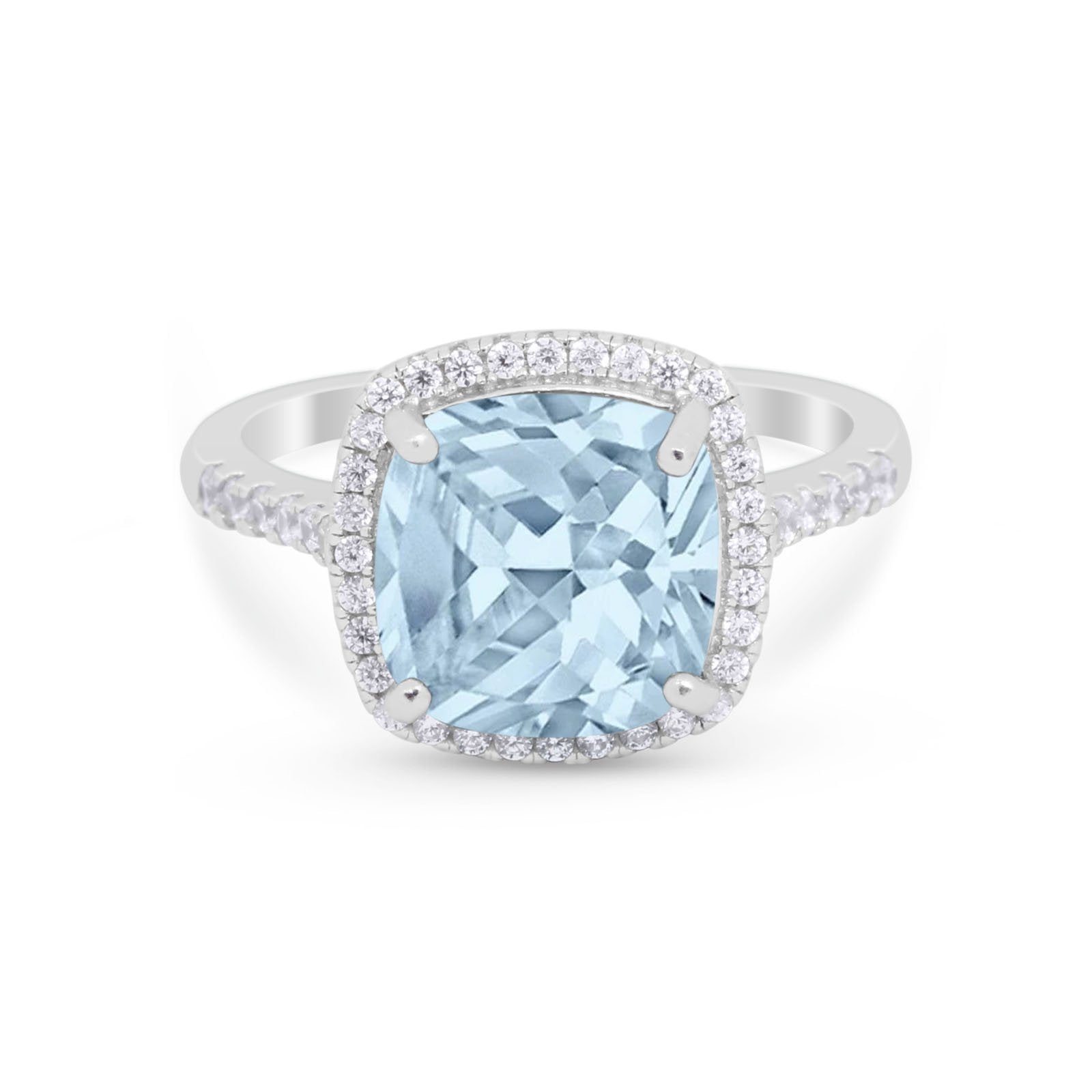 Halo Cushion Cut Engagement Ring Round Simulated Cubic Zirconia 925 Sterling Silver BA1066