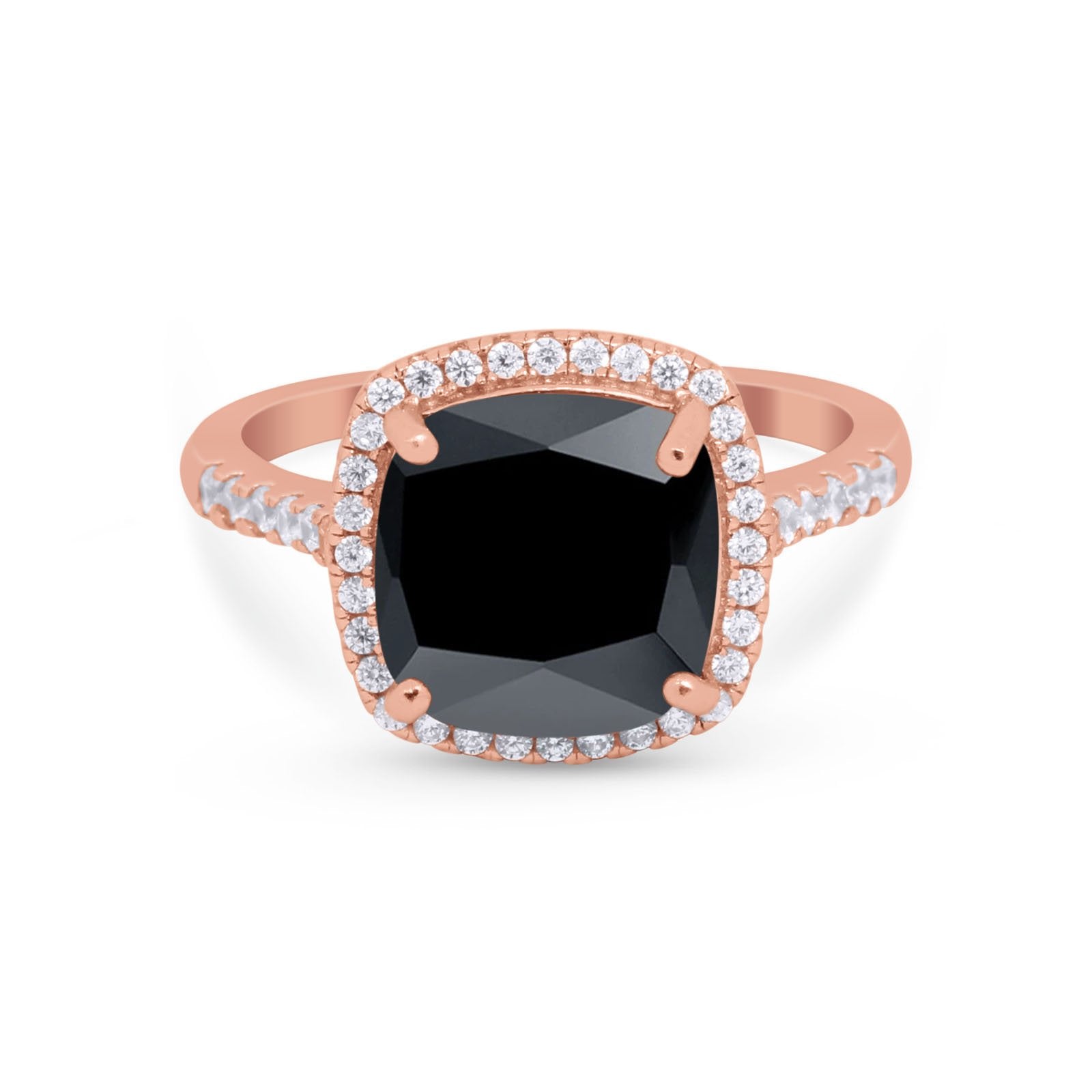 Halo Cushion Cut Engagement Ring Round Simulated Cubic Zirconia 925 Sterling Silver BA1066