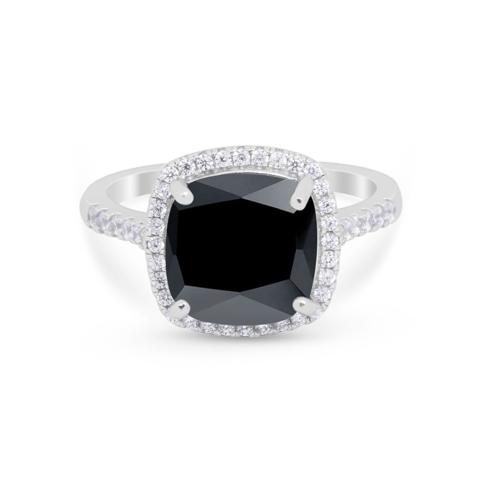 Halo Cushion Cut Engagement Ring Round Simulated Cubic Zirconia 925 Sterling Silver BA1066