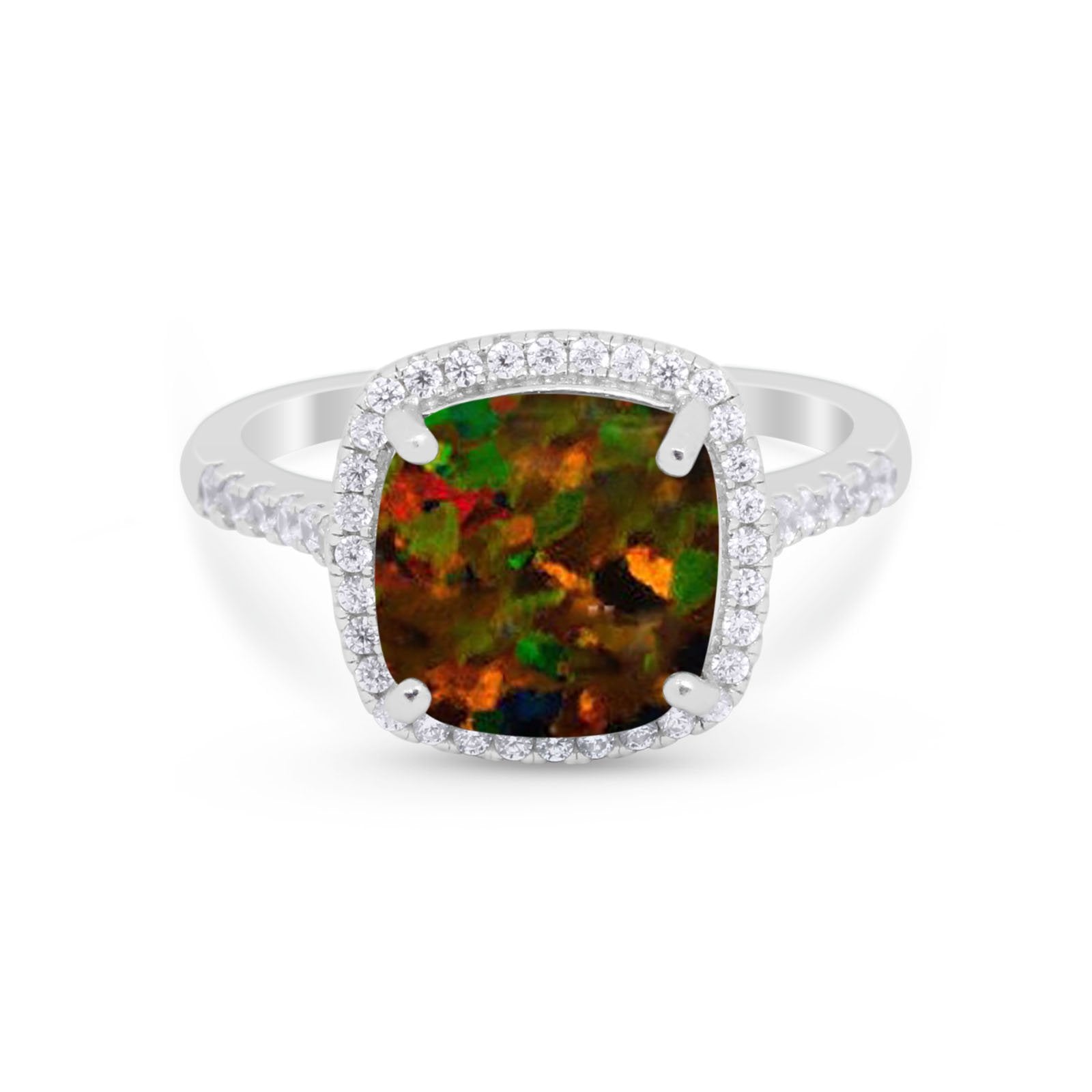 Halo Cushion Cut Engagement Ring Round Simulated Cubic Zirconia 925 Sterling Silver BA1066