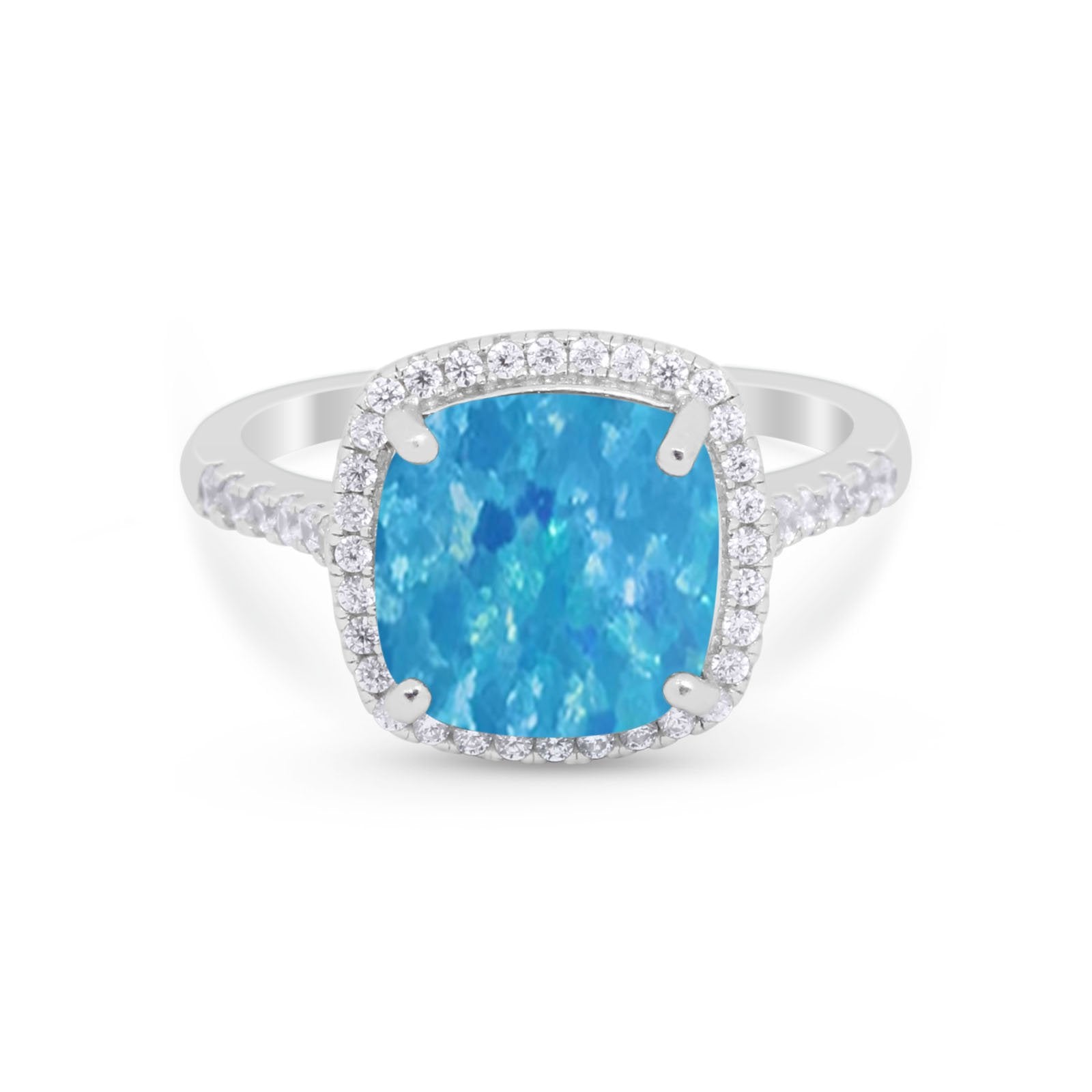 Halo Cushion Cut Engagement Ring Round Simulated Cubic Zirconia 925 Sterling Silver BA1066