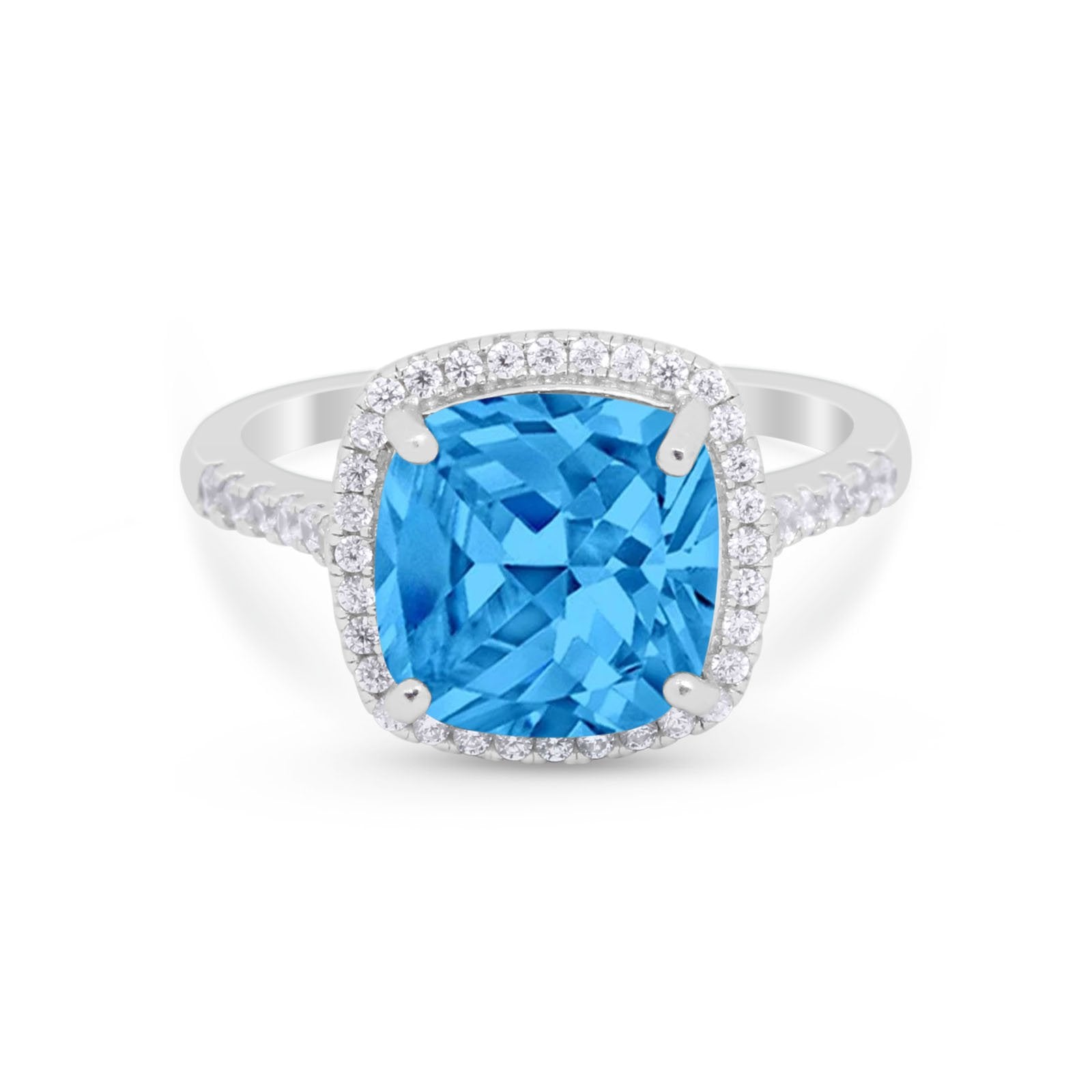 Halo Cushion Cut Engagement Ring Round Simulated Cubic Zirconia 925 Sterling Silver BA1066