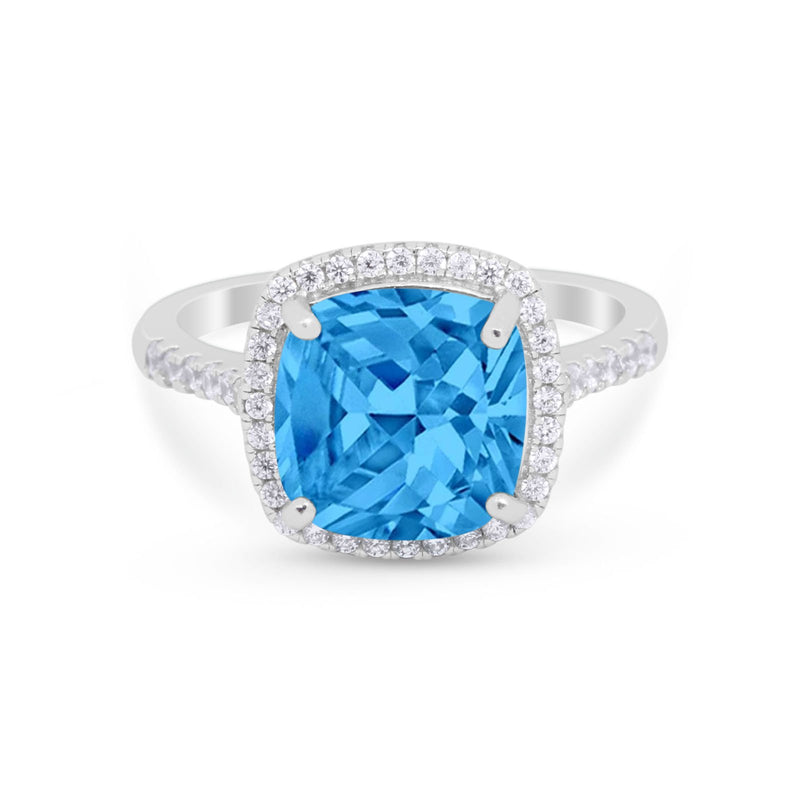 Halo Cushion Cut Engagement Ring Round Simulated Cubic Zirconia 925 Sterling Silver BA1066