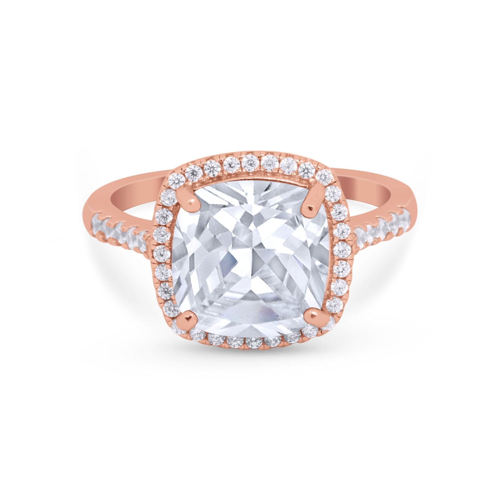 Halo Cushion Cut Engagement Ring Round Simulated Cubic Zirconia 925 Sterling Silver BA1066