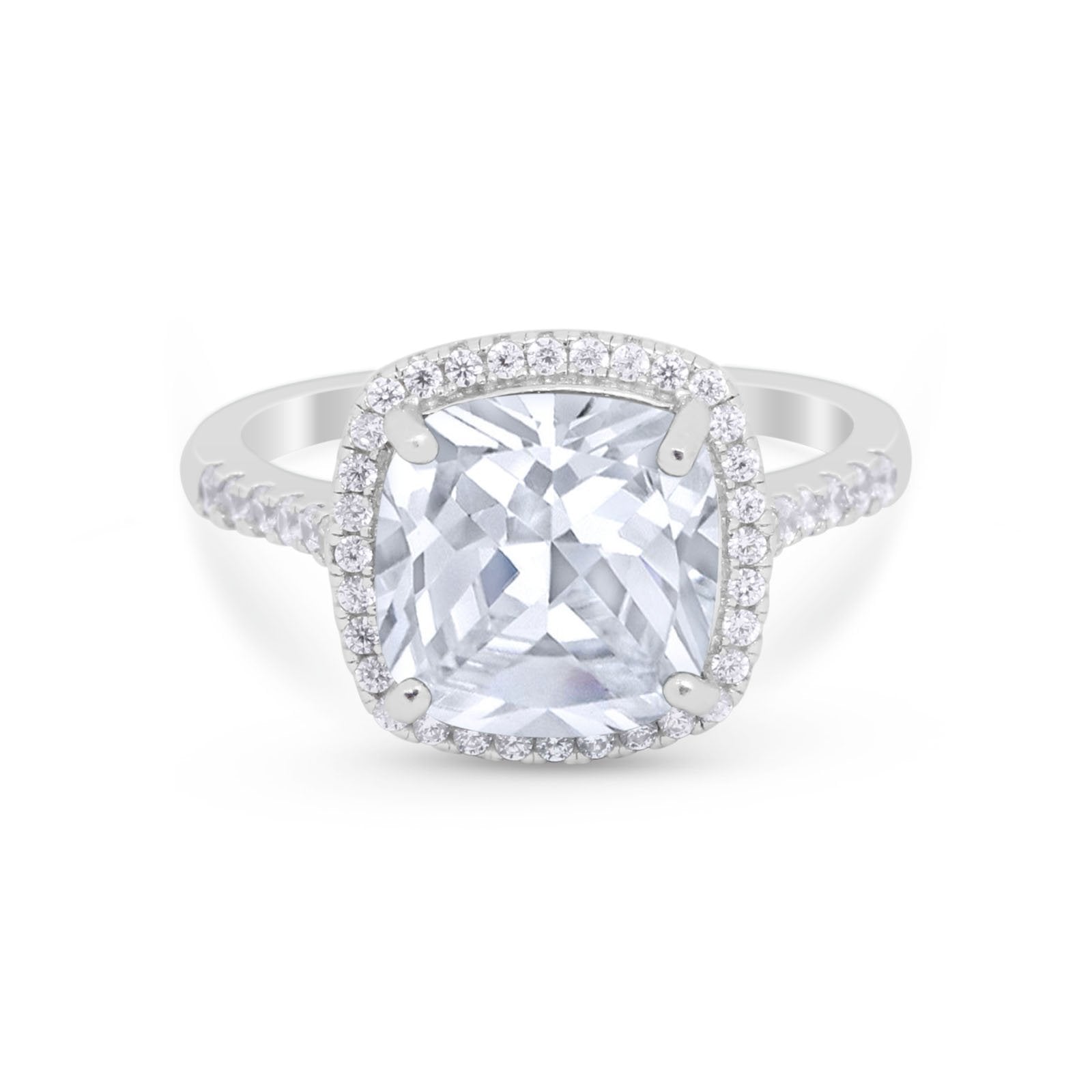 Halo Cushion Cut Engagement Ring Round Simulated Cubic Zirconia 925 Sterling Silver BA1066