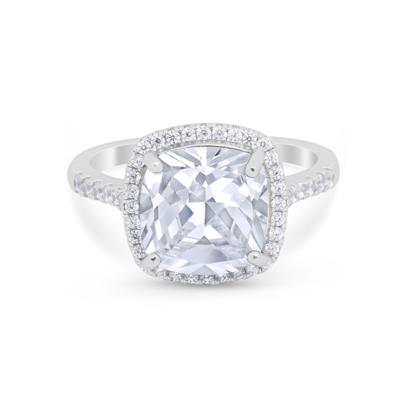 Halo Cushion Cut Engagement Ring Round Simulated Cubic Zirconia 925 Sterling Silver BA1066
