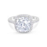 Halo Cushion Cut Engagement Ring Round Simulated Cubic Zirconia 925 Sterling Silver BA1066
