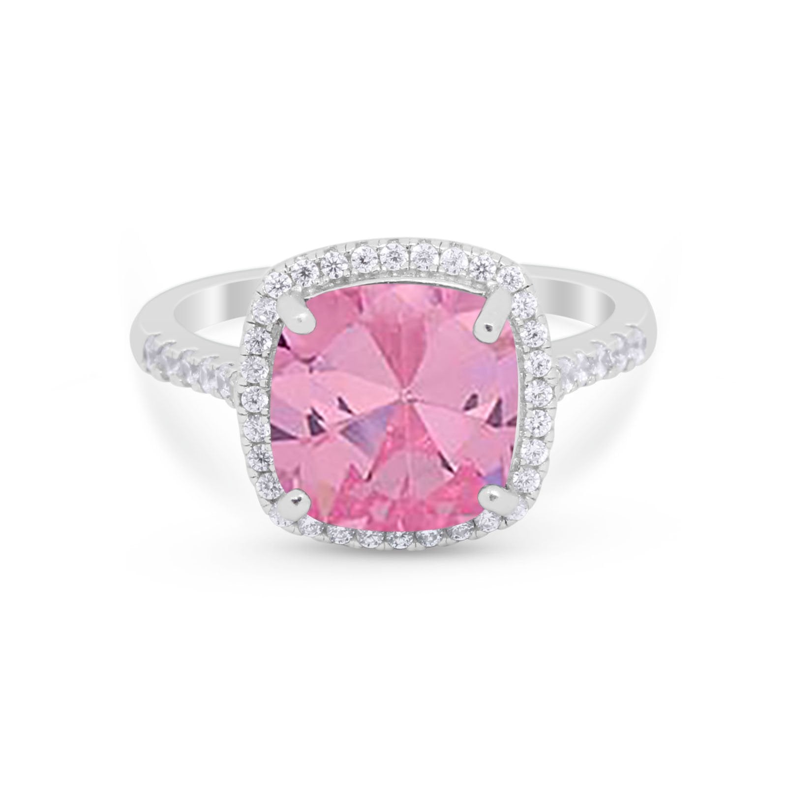 Halo Cushion Cut Engagement Ring Round Simulated Cubic Zirconia 925 Sterling Silver BA1066