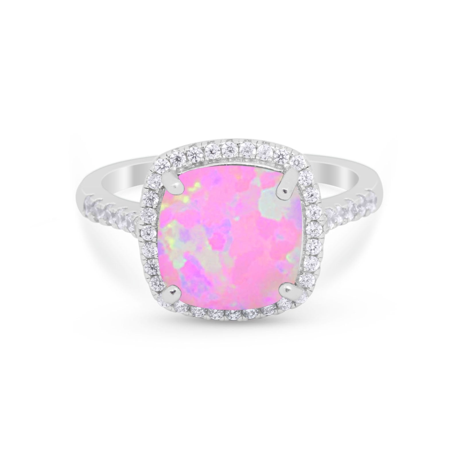 Halo Cushion Cut Engagement Ring Round Simulated Cubic Zirconia 925 Sterling Silver BA1066