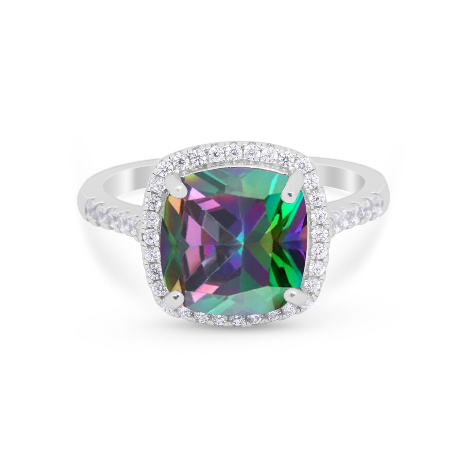 Halo Cushion Cut Engagement Ring Round Simulated Cubic Zirconia 925 Sterling Silver BA1066