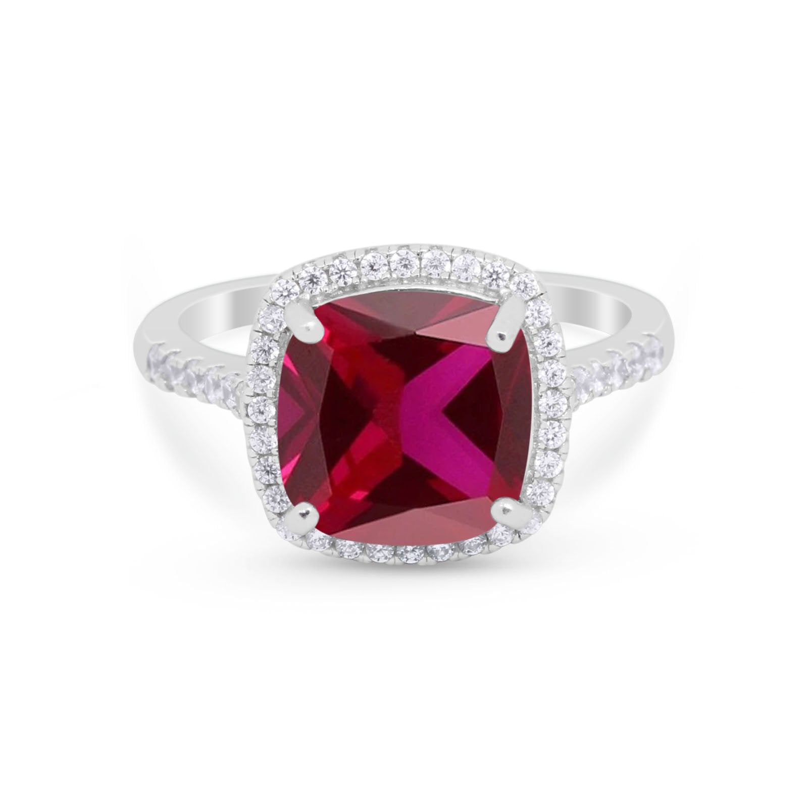 Halo Cushion Cut Engagement Ring Round Simulated Cubic Zirconia 925 Sterling Silver BA1066