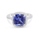 Halo Cushion Cut Engagement Ring Round Simulated Cubic Zirconia 925 Sterling Silver BA1066