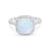 Halo Cushion Cut Engagement Ring Round Simulated Cubic Zirconia 925 Sterling Silver BA1066