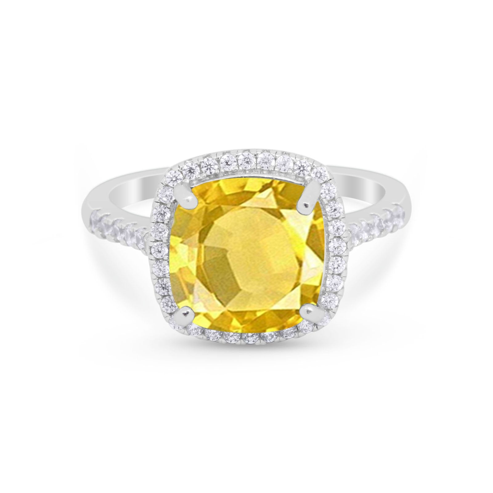 Halo Cushion Cut Engagement Ring Round Simulated Cubic Zirconia 925 Sterling Silver BA1066
