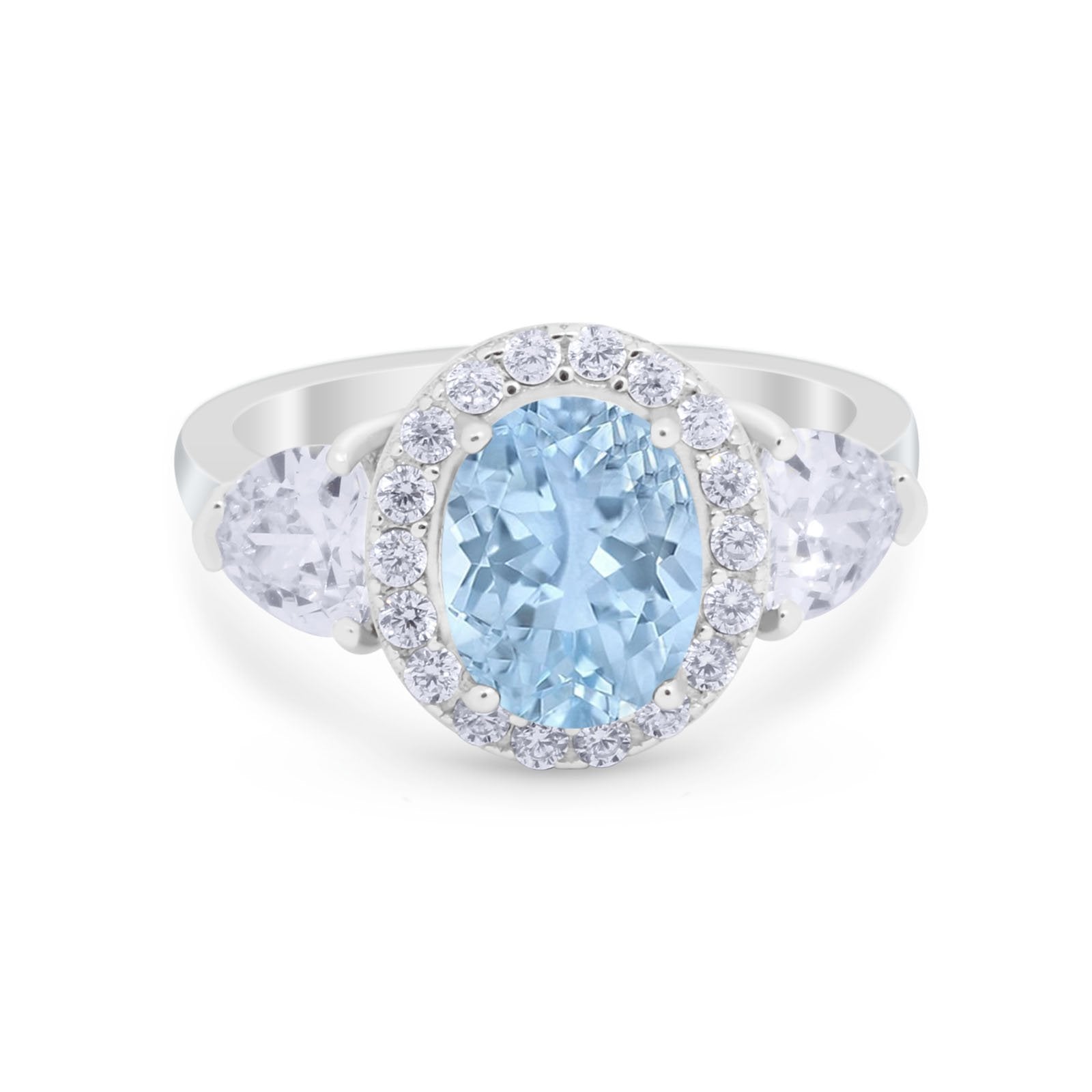 Three Stone Engagement Ring Simulated Cubic Zirconia 925 Sterling Silver BA1067