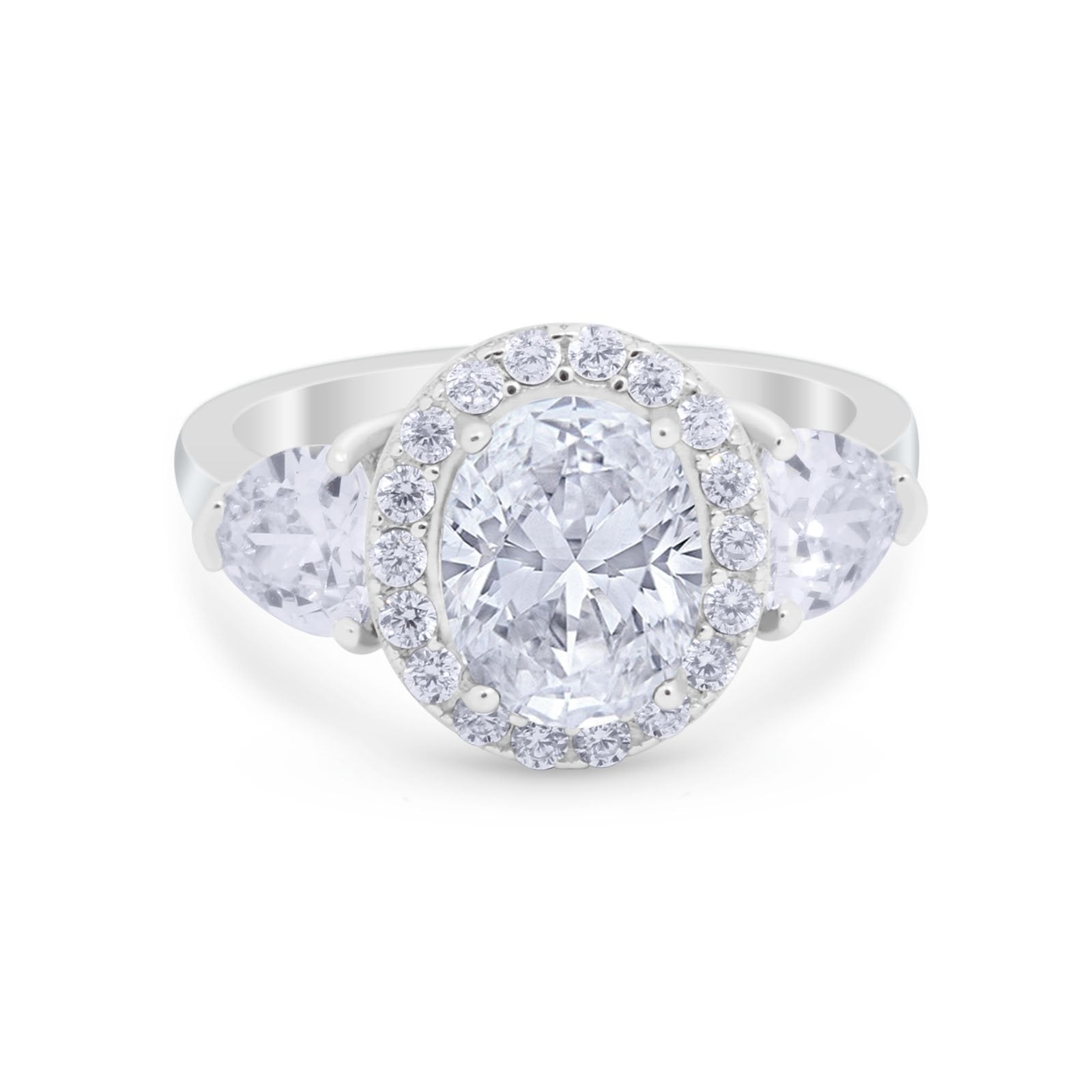 Three Stone Engagement Ring Simulated Cubic Zirconia 925 Sterling Silver BA1067
