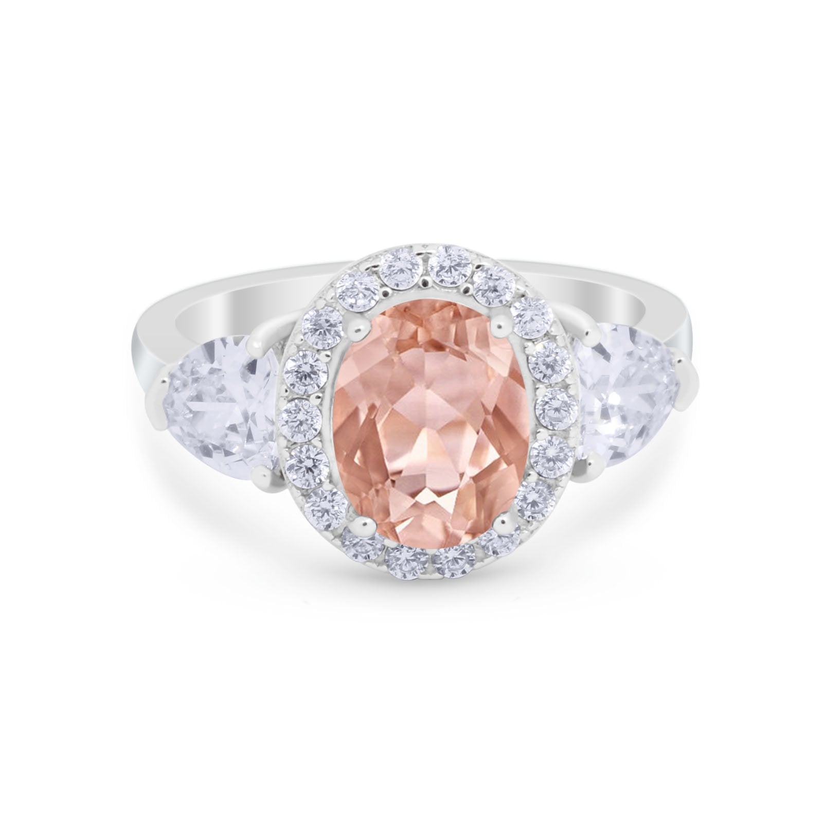 Three Stone Engagement Ring Simulated Cubic Zirconia 925 Sterling Silver BA1067