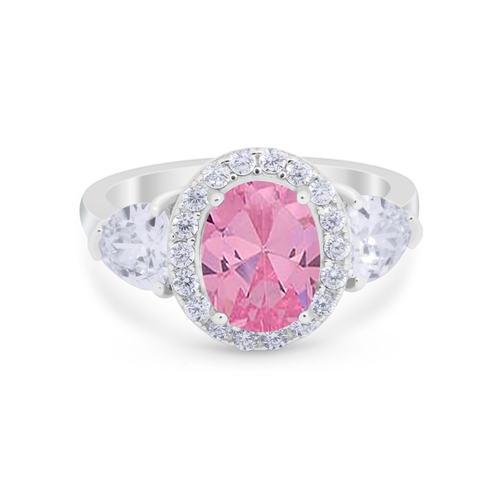 Three Stone Engagement Ring Simulated Cubic Zirconia 925 Sterling Silver BA1067