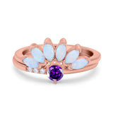 Two Piece Bridal Set Marquise Art Deco Wedding Engagement Ring Set Round Simulated Cubic Zirconia & Lab White Opal Band 925 Sterling Silver