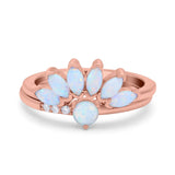 Two Piece Bridal Set Marquise Art Deco Wedding Engagement Ring Set Round Simulated Cubic Zirconia & Lab White Opal Band 925 Sterling Silver