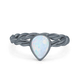 Teardrop Pear Lab Opal Braided Cable Solitaire Band Ring 925 Sterling Silver