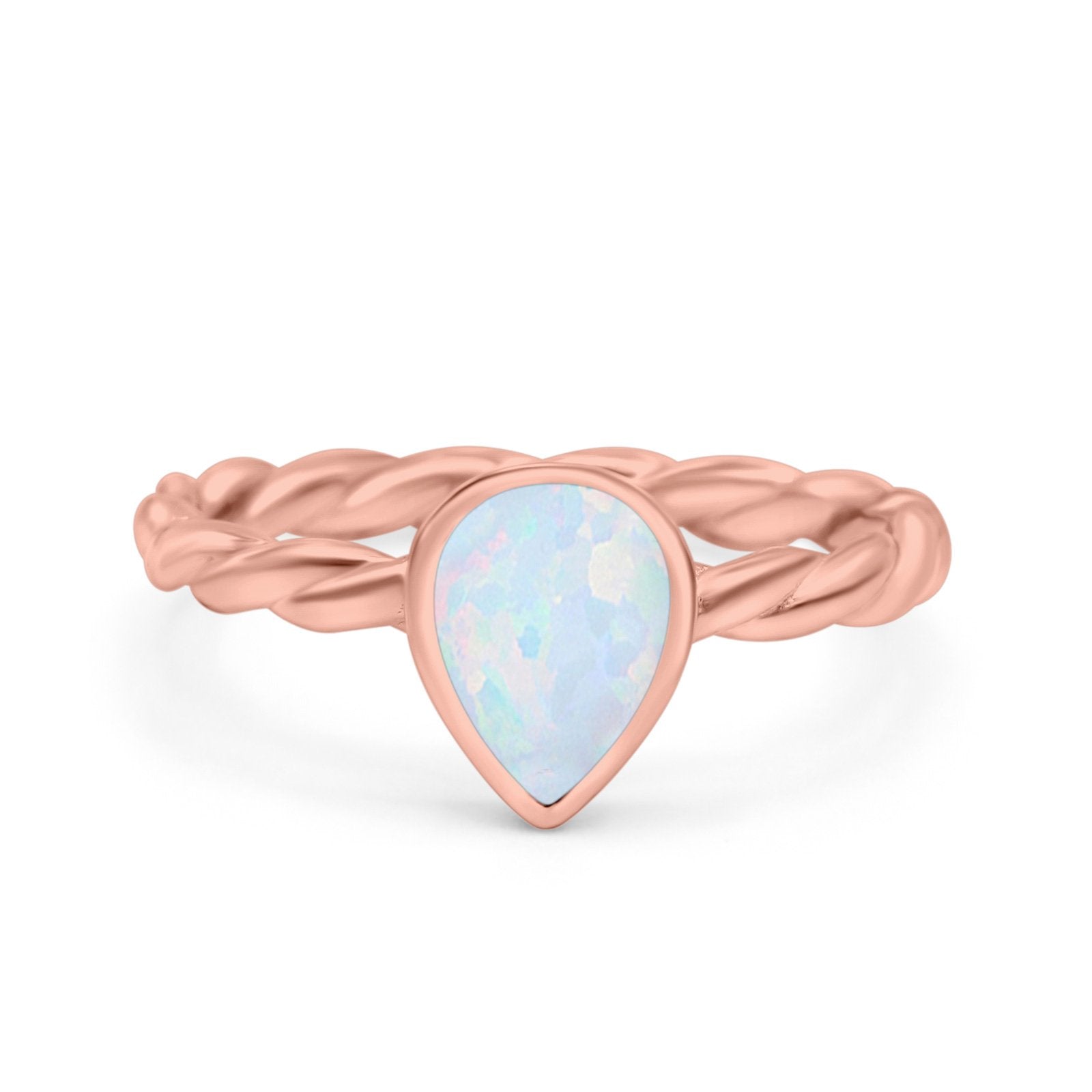 Teardrop Pear Lab Opal Braided Cable Solitaire Band Ring 925 Sterling Silver
