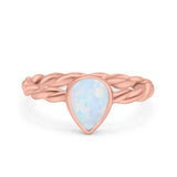 Teardrop Pear Lab Opal Braided Cable Solitaire Band Ring 925 Sterling Silver