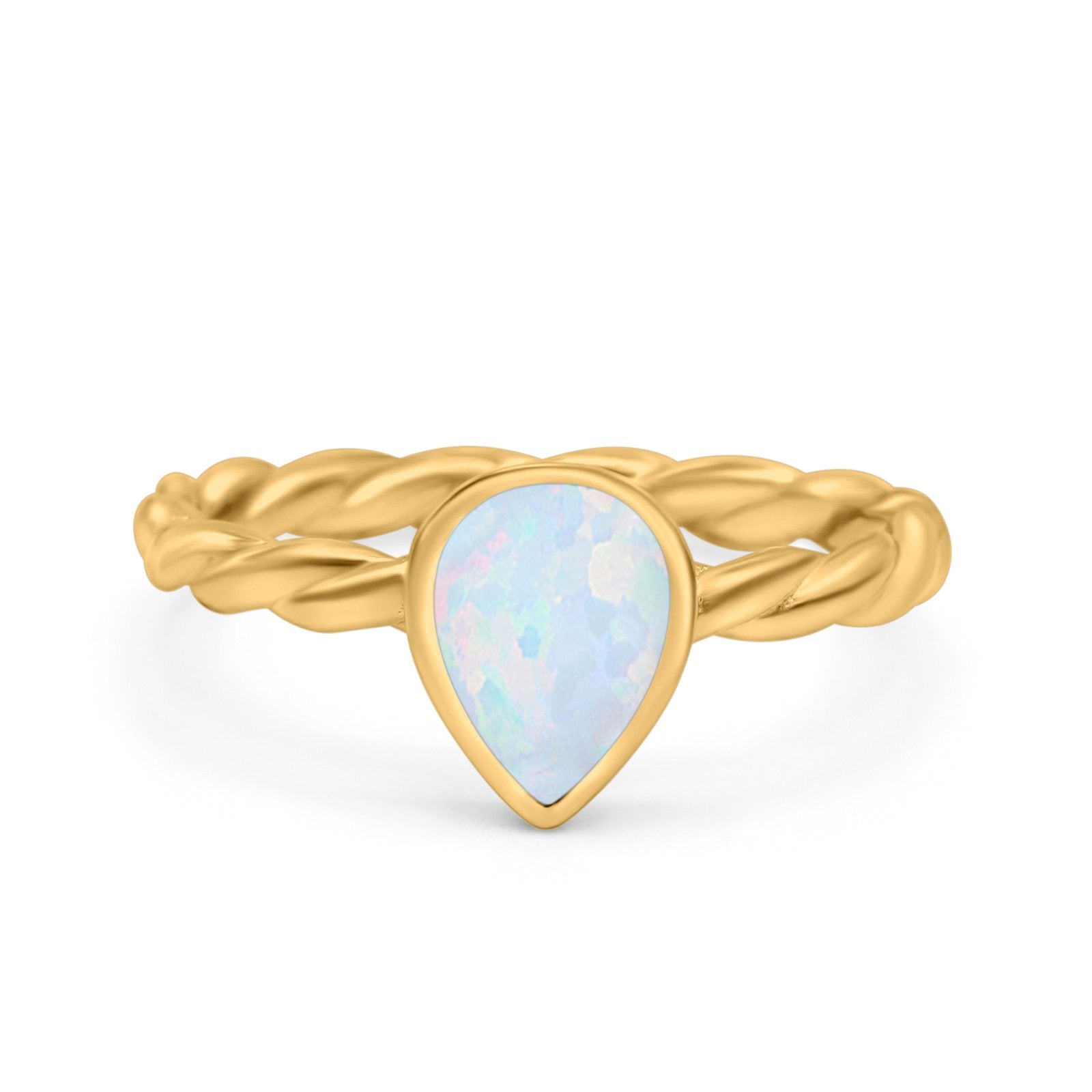 Teardrop Pear Lab Opal Braided Cable Solitaire Band Ring 925 Sterling Silver