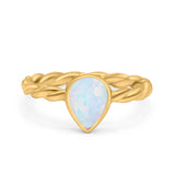 Teardrop Pear Lab Opal Braided Cable Solitaire Band Ring 925 Sterling Silver